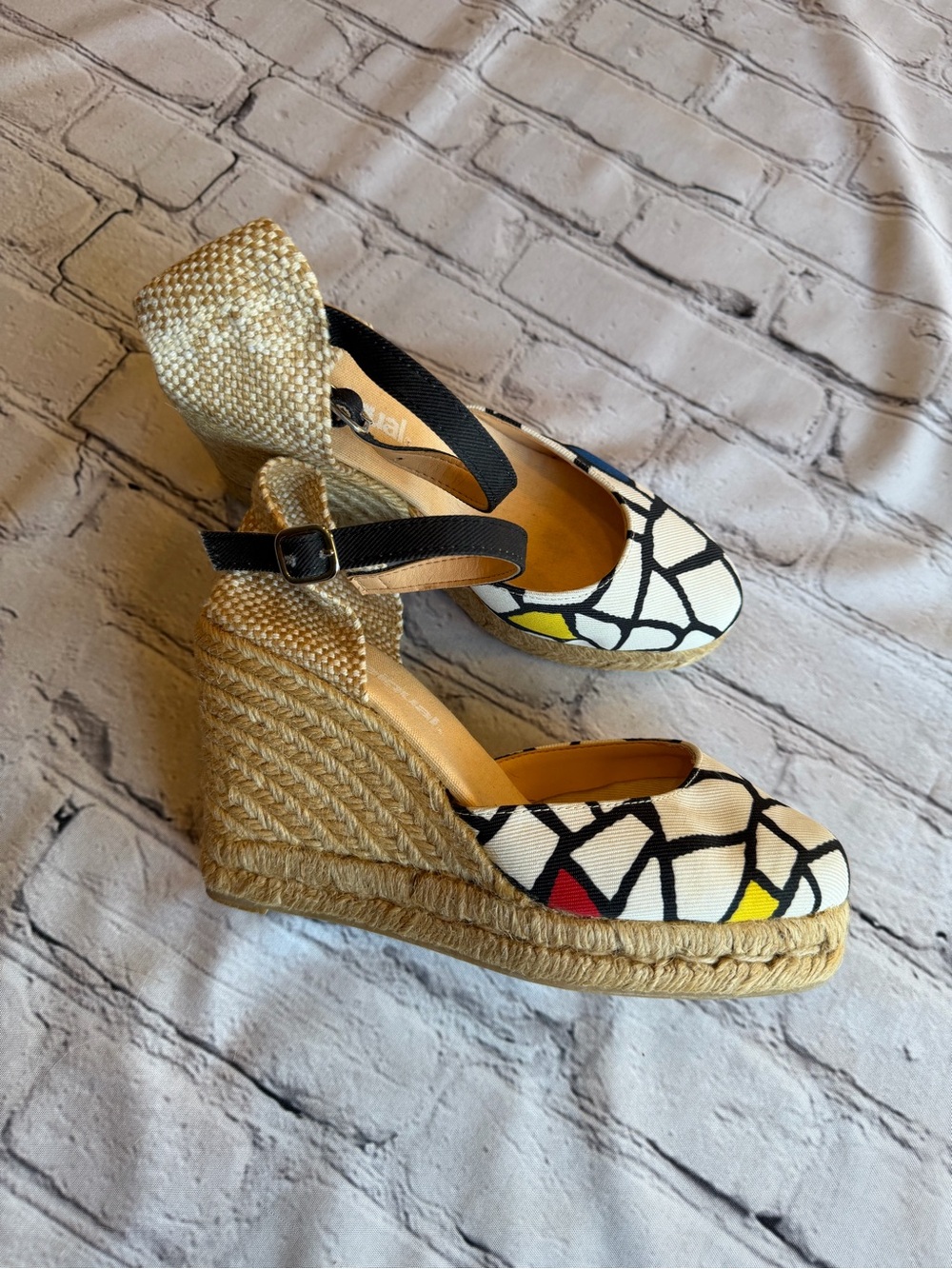 Desigual Espadrille Wedge Sandals Size 37 Geometric Print Summer Vacation Resort